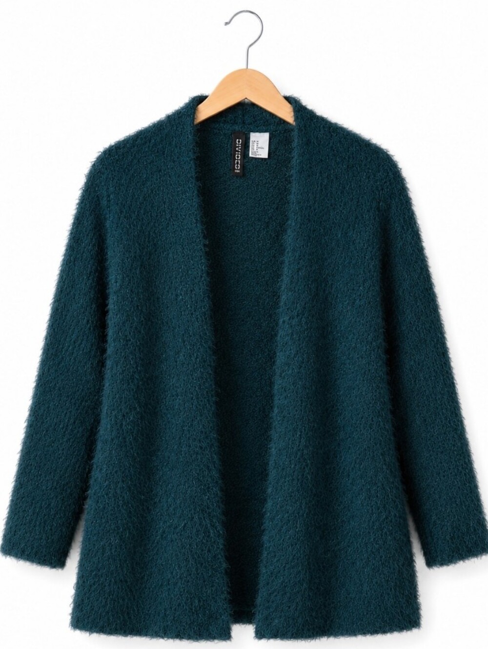 H&M Divided Teal Fuzzy Shabby Chic Womens Open Cardigan Sz Med